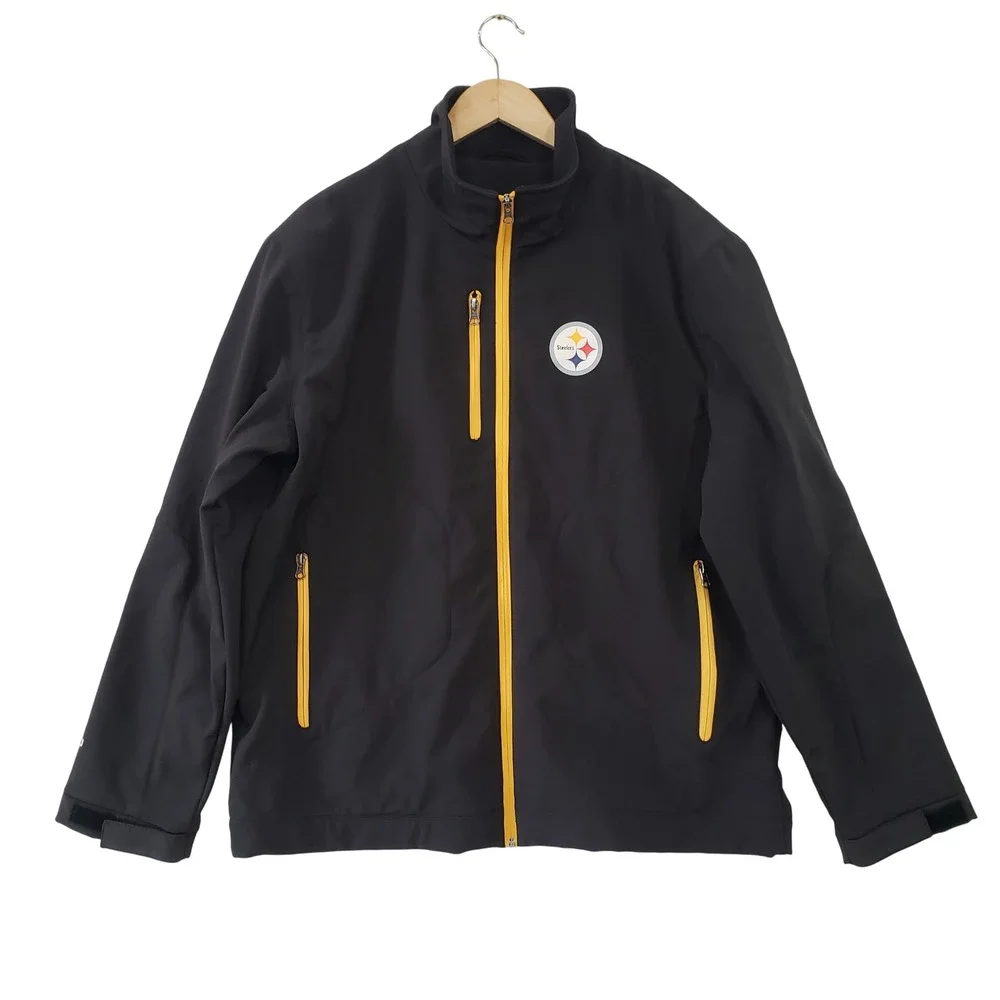 NFL Pittsburgh Steelers Jacket Mens Large Black Yellow Softshell Full Zip Logo